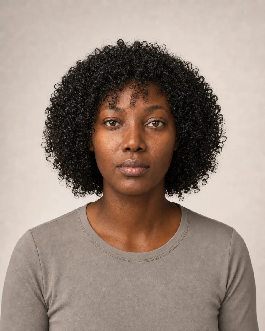 After: Portrait before and after an AI curly hairstyle change